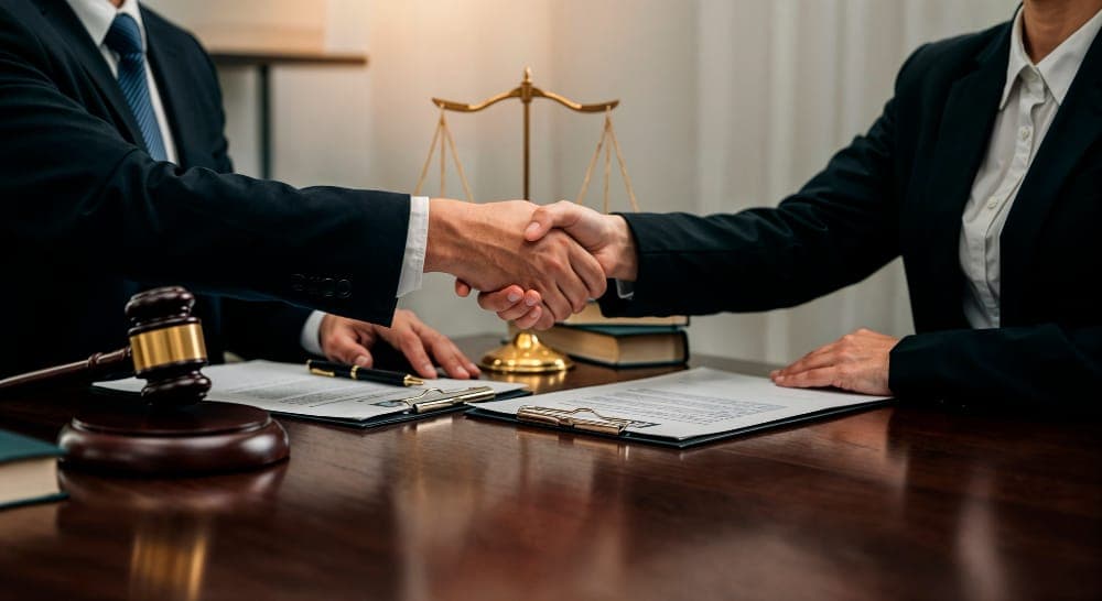 Law office with legal documents and books